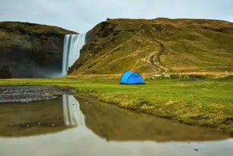 Skogafoss Waterfall Blue Tent Iceland Large