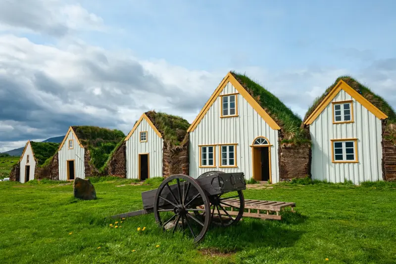 Glaumbaer Icelandic Turf Houses With Vintage Wagon Medium