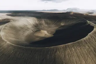 Aerial view Hverfjall Volcano Crater in north Iceland.