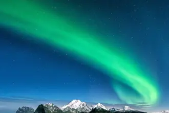 Arc Form Northern Lights Over Iceland Mountains.