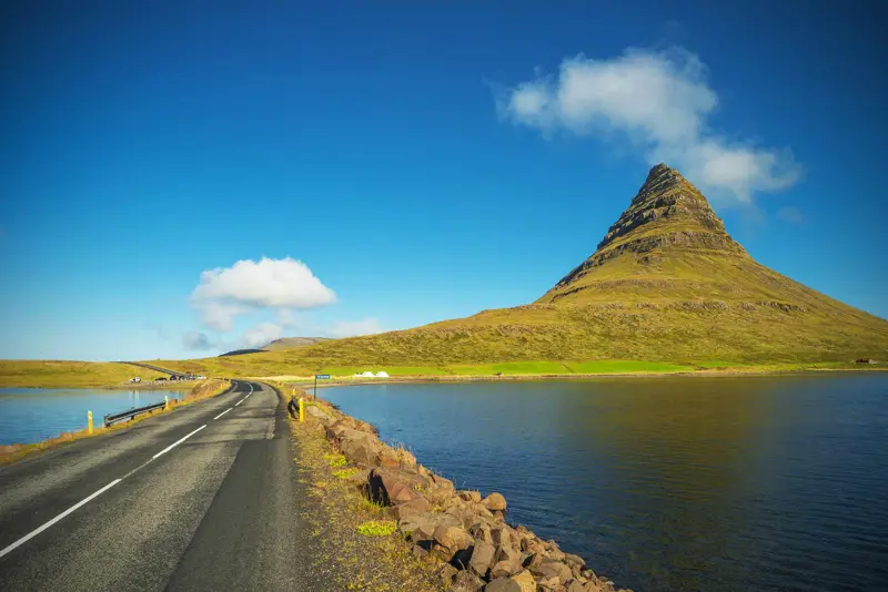 Kirkjufell mountain in Iceland, a popular landmark on the Snæfellsnes Peninsula, offering scenic views and a key point for navigation while traveling.