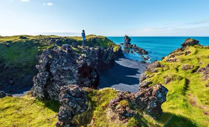 Lóndrangar Sea Stacks Cliffside Coastline Iceland Large