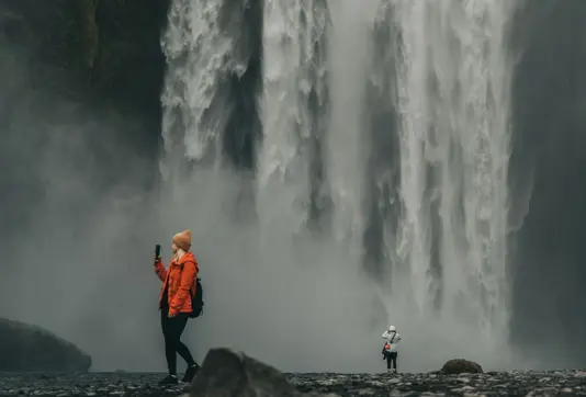 Skogafoss Waterfall Woman Taking Photos Large