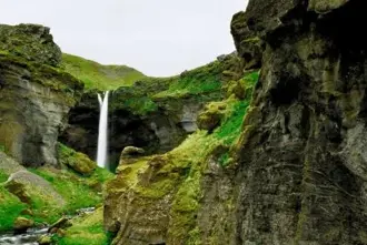 Kvernufoss waterfall in south Iceland on route from Keflavik to Vik.