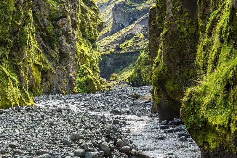View through the Stakkholtsgja in Thorsmork Iceland.