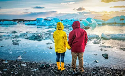 Glacier Sunset Couple Jokulsarlon Travelreykjavik Large