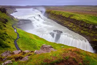 Gullfoss Waterfall Summer Green Iceland Large
