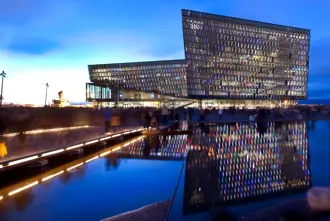 Harpa Concert Hall Reflection Night Reykjavik Iceland Medium