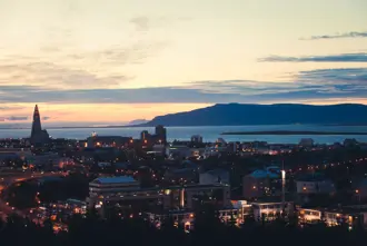 Esjan in background of a Reykjavik Nightscape.
