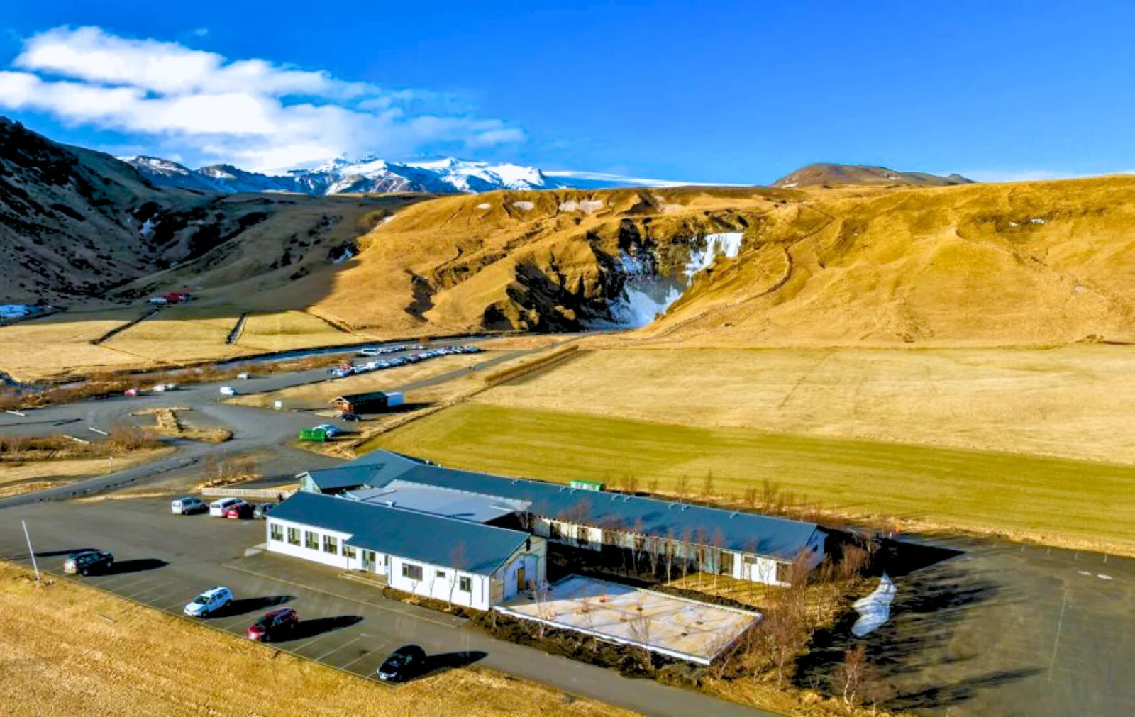 Hotel Skogafoss Near Seljalandsfoss Aerial View With Vast Fields In Autumn.