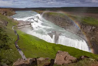 Gullfoss Summer Rainbow People Viewing Large