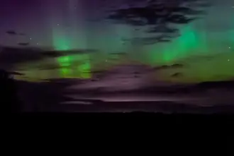 Colorful Northern Lights over Borgarnes Iceland.