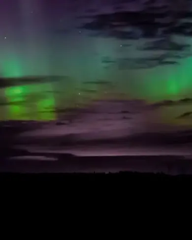 Colorful Northern Lights over Borgarnes Iceland.