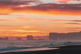 Sunset Black Sand Reynisfjara Iceland.