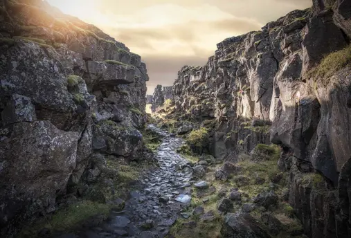 The rocky rift valley in Thingvellir National Park, a UNESCO World Heritage site in Iceland.