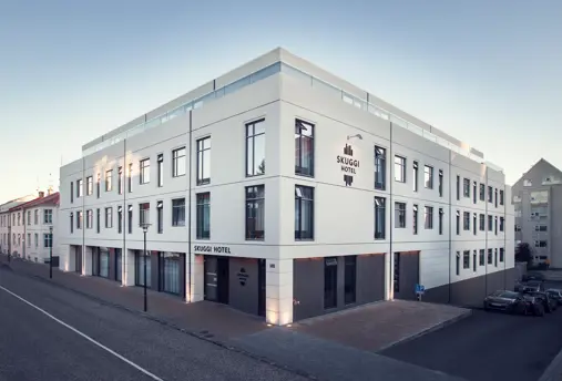 Fully stocked bar at Skuggi Hótel by KEA in Reykjavík Iceland.
