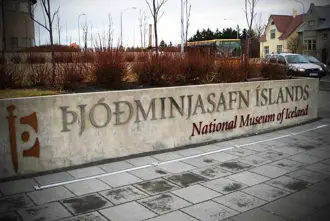 The National Museum of Iceland sign outside.